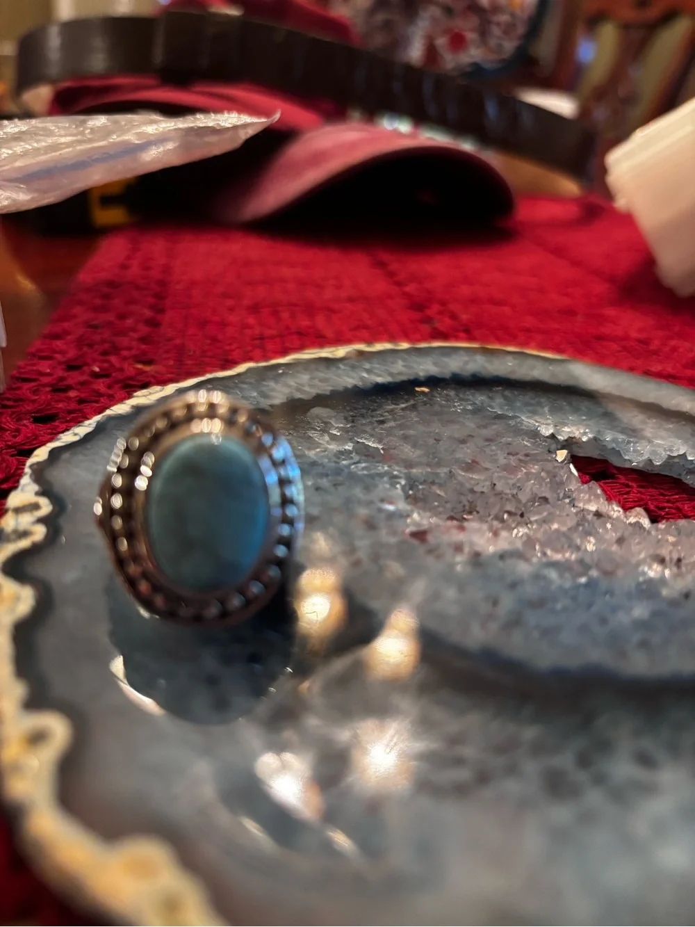 Sterling Silver Turquoise Oval Statement Ring - Blue Green